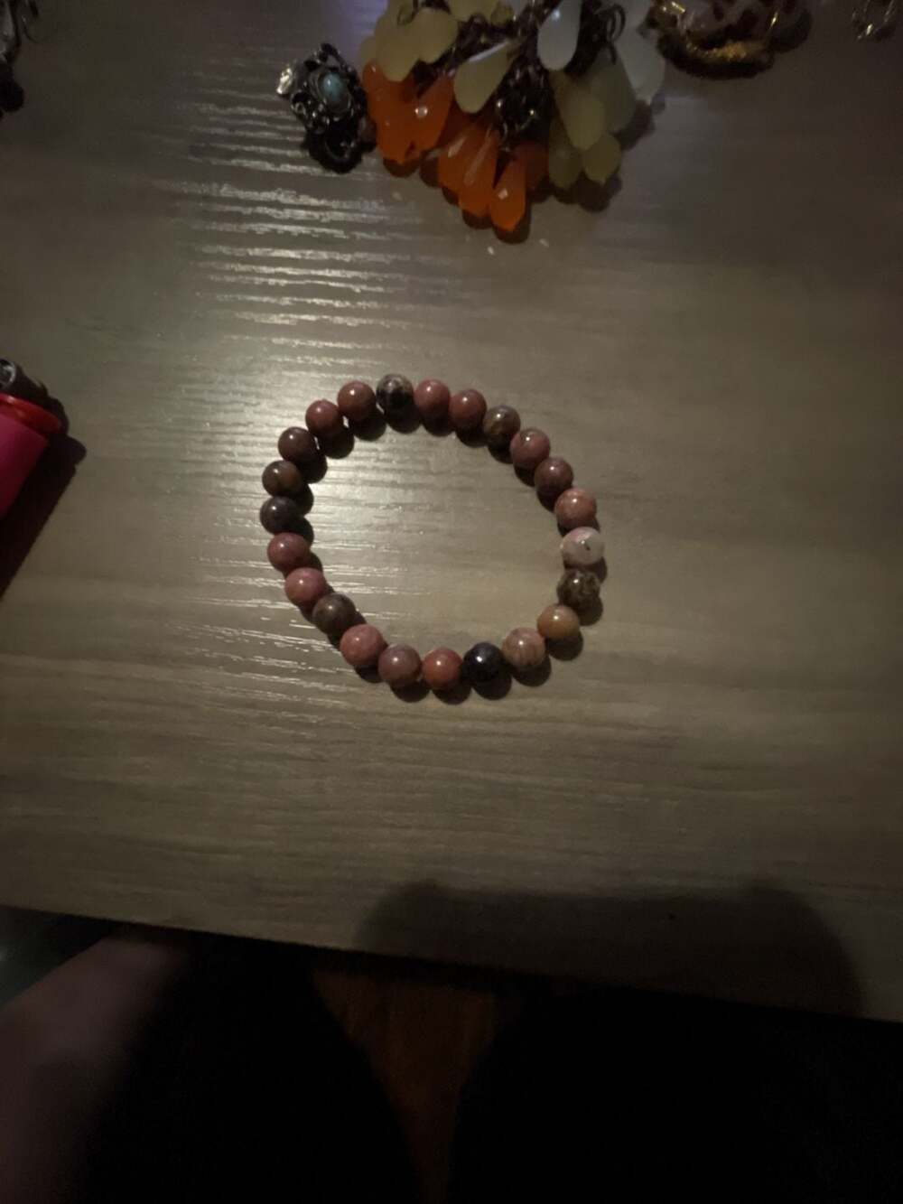 Natural Rhodonite Gemstone Beaded Stretch Bracelet